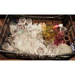 Quantity of cut glassware to include vases, wine glasses, sherry glasses, bowls, etc (2 boxes)
