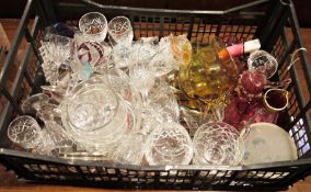 Quantity of cut glassware to include vases, wine glasses, sherry glasses, bowls, etc (2 boxes)