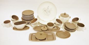 Poole pottery 'Twintone' white and brown part dinner service and part tea service with floral