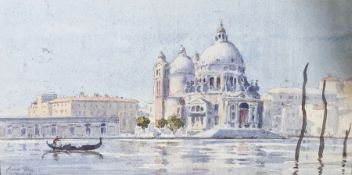 Bruce Flegg Watercolour  Early morning on the Grand Canal, Venice, bookplate for Flegg verso After J