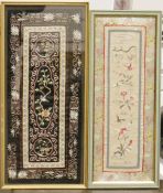 Framed Chinese embroideries to include a dragon, roses, butterflies, flowers, etc, all framed (5)