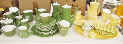 Poole pottery 'Twintone' green and white part coffee service, a Poole pottery twin-tone yellow and