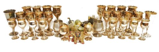 Quantity of silver plated wine goblets, a pewter hip flask, a pair of pewter goblets, etc (1 box)