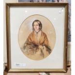 Unattributed Watercolour  Half portrait of a young woman holding a shawl about her shoulders with