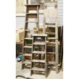 Three pairs of vintage wooden stepladders, 190cm (3)