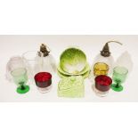 Webb Corbett cut glass vase, a Royal Doulton cut glass bowl, a pair of glass lamp shades and