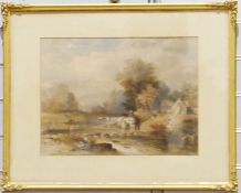 LOT MOVED TO MAIN SALE Attributed to Thomas Creswick  Watercolour  Figure and horses in river,