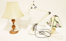 Anglepoise lamp, a turned wooden table lamp and one further table lamp (3)