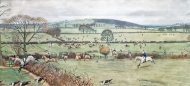 After Cecil Aldin Colour print  Beaufort or Hatherop hunts, pencil signature framed within the mount