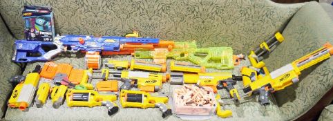 Large collection of Nerf guns to include two Long Strike CS-6 sniper rifles, three Recon CS-6