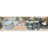 Poole pottery 'Twintone' grey and blue part dinner service to include gravy boat, serving dishes,