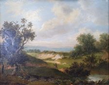 Patrick Nasmyth (1787-1831) Oil on panel Hilltop landscape with figure beside pool, signed lower