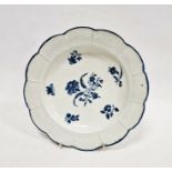 Worcester blue and white basket moulded plate, circa 1775, blue crescent mark, printed with