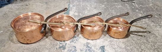 Suite of French copper graduating saucepans (4)Condition Report Request: Additional photos (only).