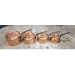 Suite of French copper graduating saucepans (4)Condition Report Request: Additional photos (only).