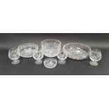 Collection of cut glass tablewares including a Val St Lambert glass bowl, a Waterford cut glass