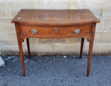 19th century mahogany bowfronted side table, inlaid with boxwood stringing, with frieze drawer, on