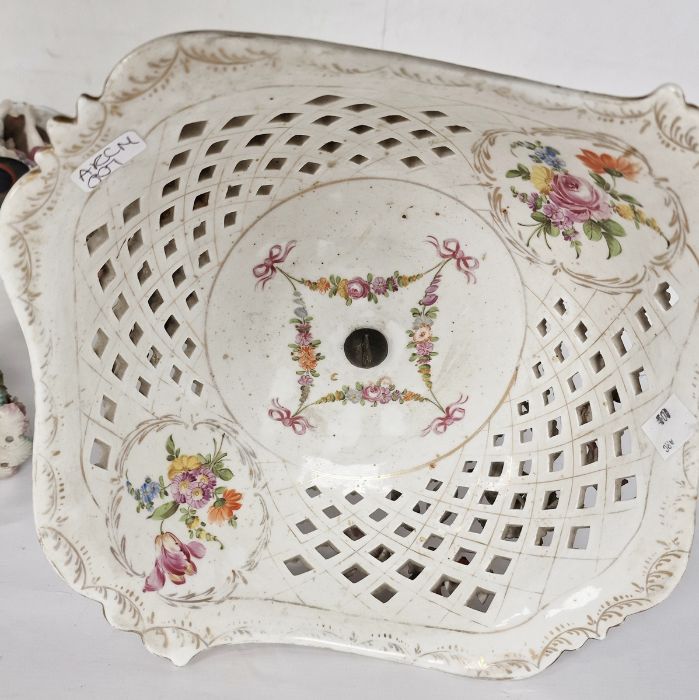 German (Carl Thieme) porcelain flower encrusted comport, blue cross and T mark, pierced, on three - Image 2 of 7