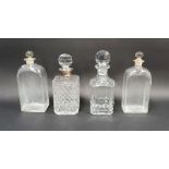 Silver collared cut glass spirit decanter and stopper, square section, hallmarked for Birmingham