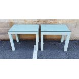 Pair of mid-century French coffee tables with green painted canvas covering (2)