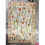 Kashmiri hand stitch cream ground wool chain rug with floral pattern to single floral border, 88cm x