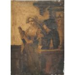 19th century school Oil on canvas  Study of figure holding statue, unsigned, 40cm x 29cm Condition