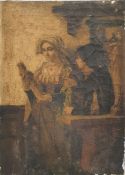 19th century school Oil on canvas  Study of figure holding statue, unsigned, 40cm x 29cm Condition