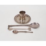 Tiffany & Co silver candlestick holder on a circular base, 2ozt approx. and three assorted silver