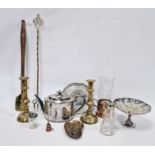 Walker & Hall silver plated teapot, brass candlesticks and other metalware (1 box)