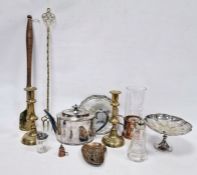 Walker & Hall silver plated teapot, brass candlesticks and other metalware (1 box)
