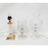 Waterford glass lamp base with thistle-shaped shade on baluster diamond-pattern base together with