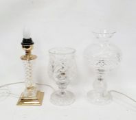 Waterford glass lamp base with thistle-shaped shade on baluster diamond-pattern base together with