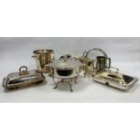 Quantity of plated ware to include teapot, tureens, wine bucket, etc (1 box)