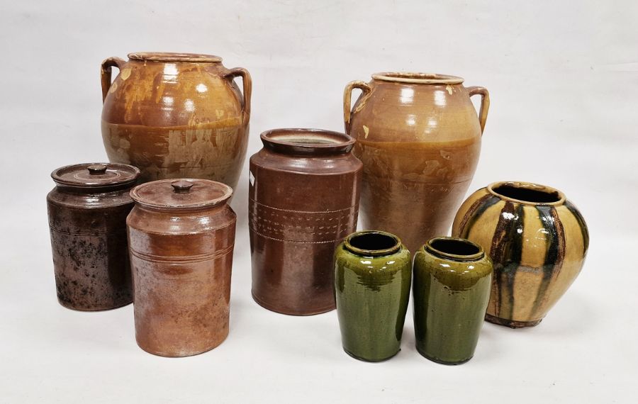 Group of stoneware storage jars and vases, 19th century and later, including two two-handled amphora - Image 3 of 4