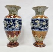 Pair of late 19th century Doulton Lambeth stoneware oviform vases, impressed marks, shape no.1035,