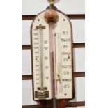 19th century mahogany stick barometer in plain mahogany case with bone thermometer and pressure