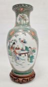 Modern Chinese famille verte oviform vase, iron-red six-character mark to base, each side painted