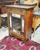 Late Victorian rosewood side cabinet, single drawer, glazed and mirrored door on square section