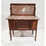 Late 19th/early 20th century oak marble topped washstand with panelled cupboard door, on square legs