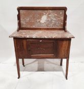 Late 19th/early 20th century oak marble topped washstand with panelled cupboard door, on square legs
