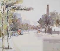 R G Absolon Watercolour "The Embankment", street study London, unframed, 18.5cm x 22cm