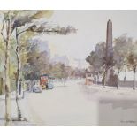 R G Absolon Watercolour "The Embankment", street study London, unframed, 18.5cm x 22cm