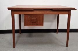 1970's Kvalitet Funation teak extending dining table with add-on frieze drawers, 68cm x 140cm (
