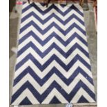 Modern Johnathan Adler Peruvian Llama wool rug with blue and white chevron design rug, 182cm X