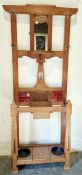 20th century Arts & Crafts style oak hallstand with central mirror and umbrella / stick stands, h.