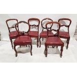 Three mahogany framed drop-seat balloon back dining chairs with turned feet together with three
