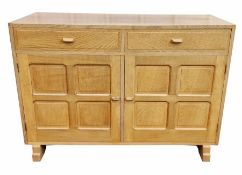 Owen Scrubey, Cotswold School Arts & Crafts oak sideboard, the top with visible dovetails, the two