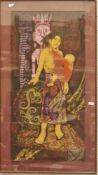 Eastern-style print on fabric Batik featuring a mother and child, 103cm x 51cm
