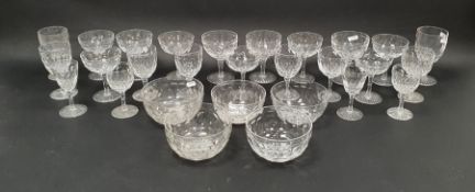 Early 20th century honeycomb pattern cut glass table service, comprising 11 coupes in sizes, eight