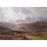 Charles James Adams (19th/20th century)  Watercolour Moorland scene with cattle in foreground,